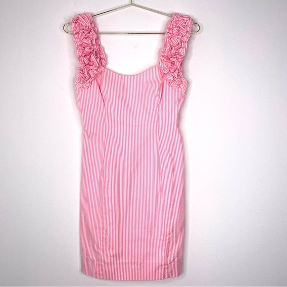 Lilly Pulitzer Devina Ruffle Sleeve Dress in Pink Yarn Seersucker Size 2 - Picture 6 of 15